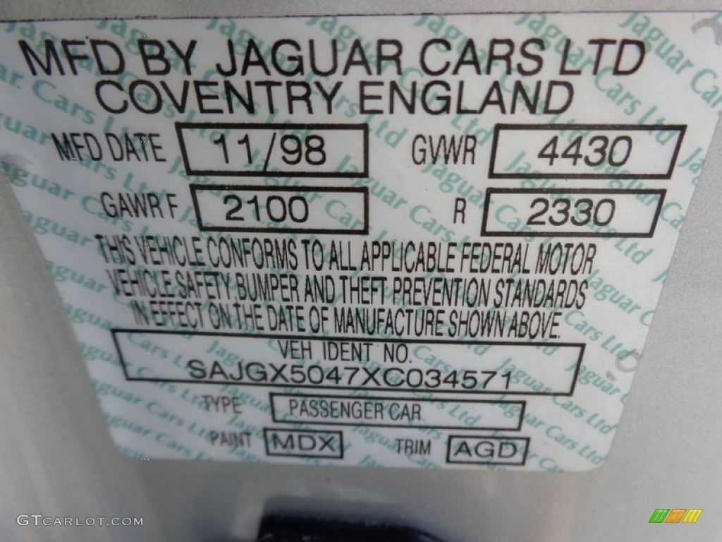 1999 Jaguar XK XK8 Coupe Color Code Photos