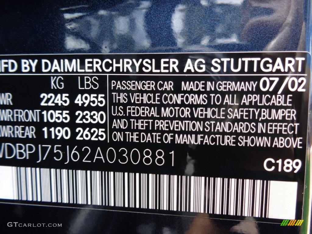 2002 Mercedes-Benz CL 500 Color Code Photos