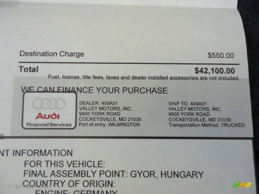 2001 Audi TT 1.8T quattro Roadster Window Sticker Photos