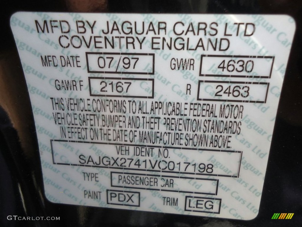 1997 Jaguar XK XK8 Convertible Color Code Photos