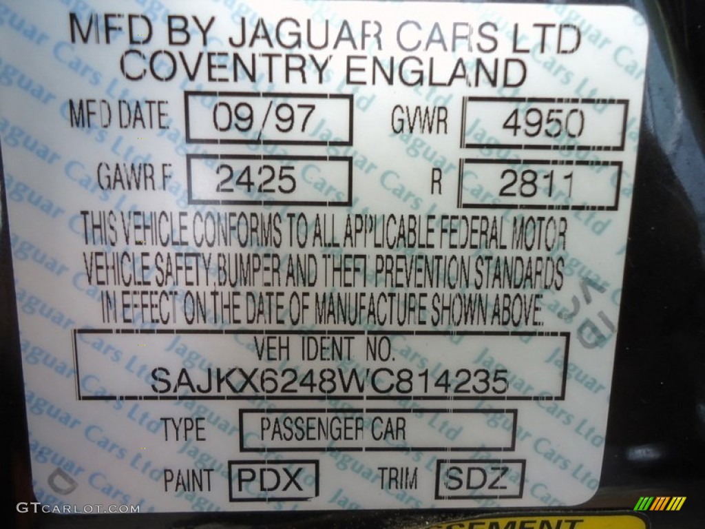 1998 Jaguar XJ Vanden Plas Color Code Photos