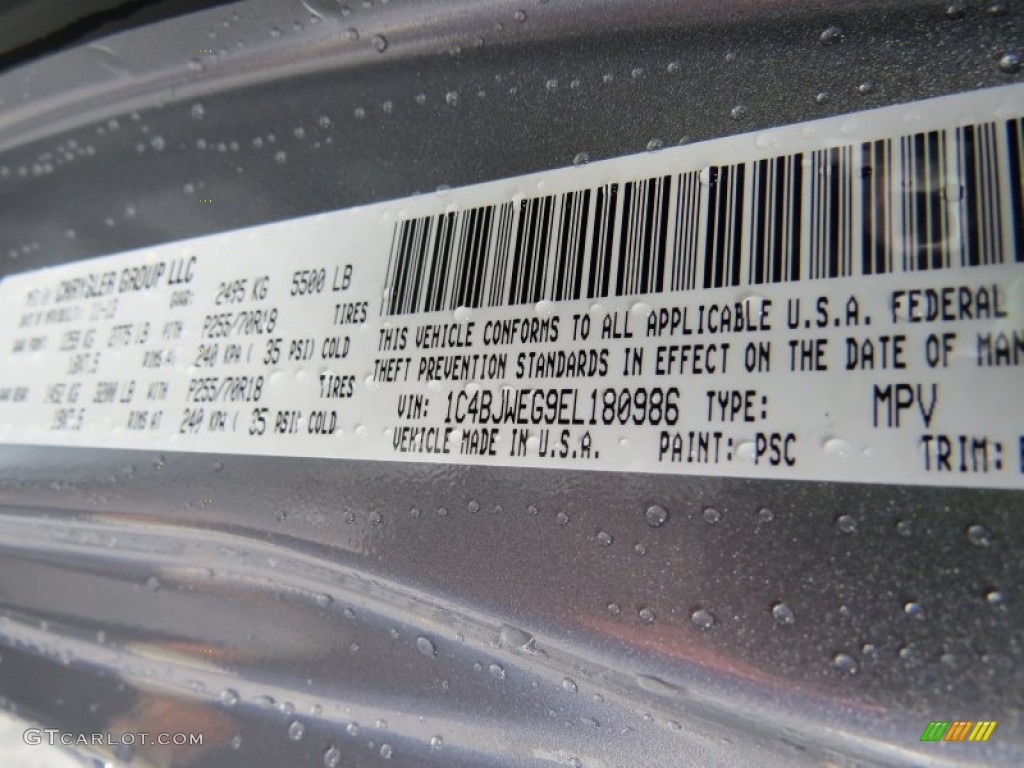 2014 Wrangler Unlimited Color Code PSC for Billet Silver Metallic Photo #88638748