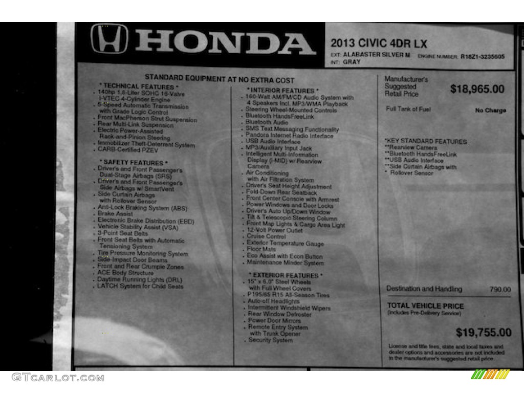 2013 Civic LX Sedan - Alabaster Silver Metallic / Gray photo #15