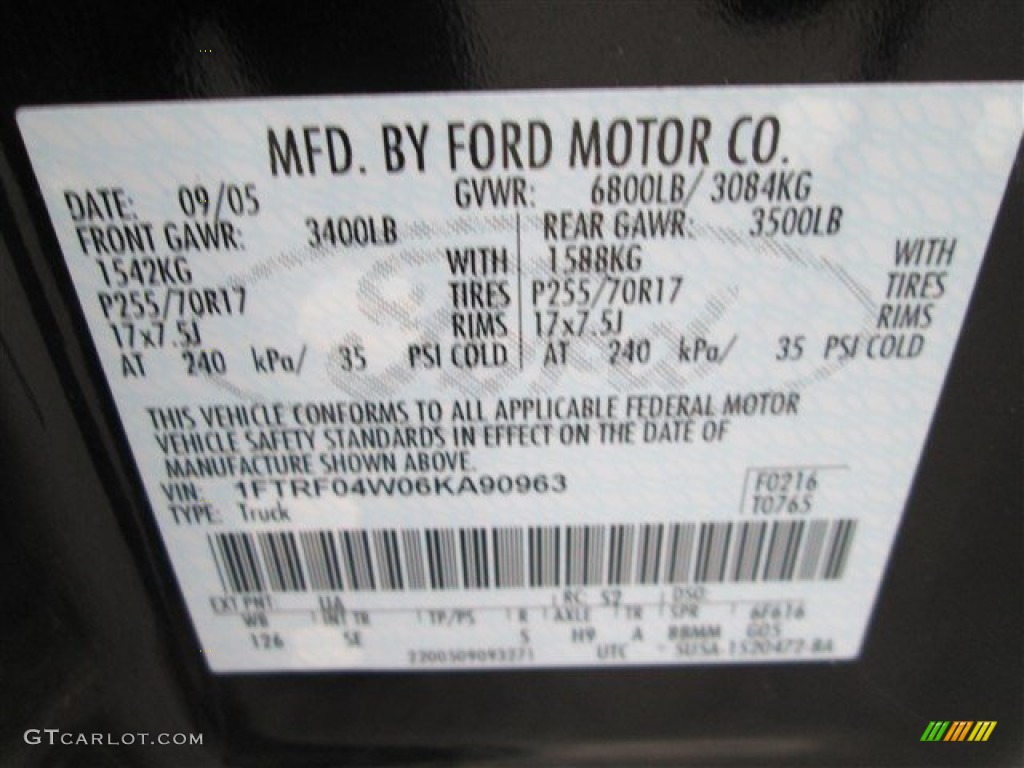 2006 Ford F150 STX Regular Cab 4x4 Color Code Photos