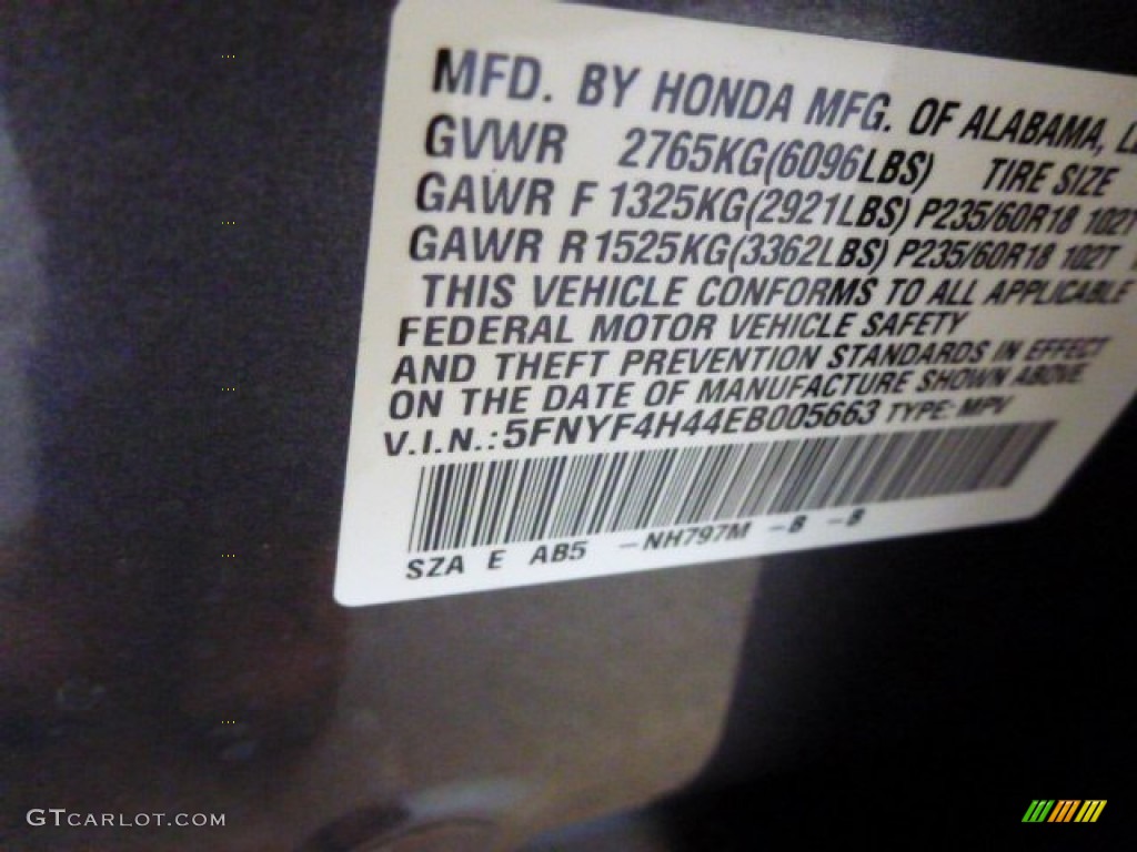 2014 Pilot EX 4WD - Modern Steel Metallic / Gray photo #15