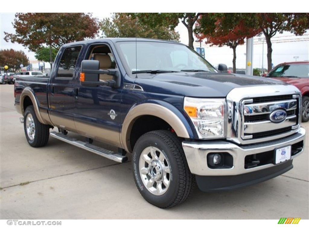 2014 F250 Super Duty Lariat Crew Cab 4x4 - Blue Jeans Metallic / Adobe photo #7