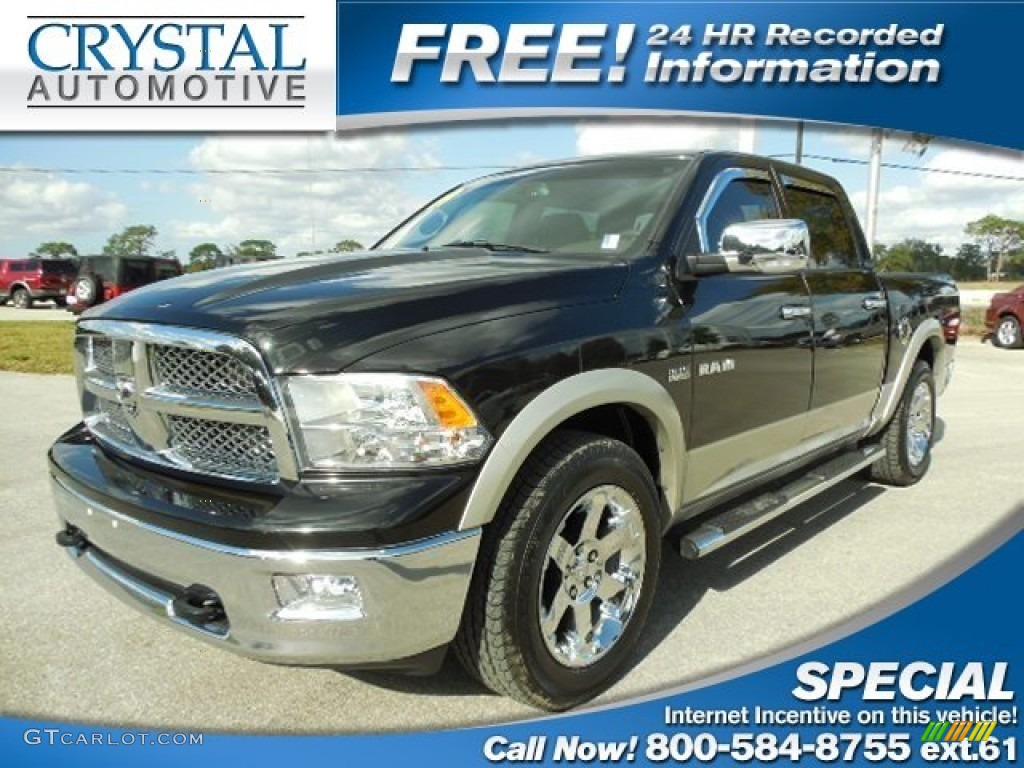 2009 Ram 1500 Laramie Crew Cab - Brilliant Black Crystal Pearl / Light Pebble Beige/Bark Brown photo #1