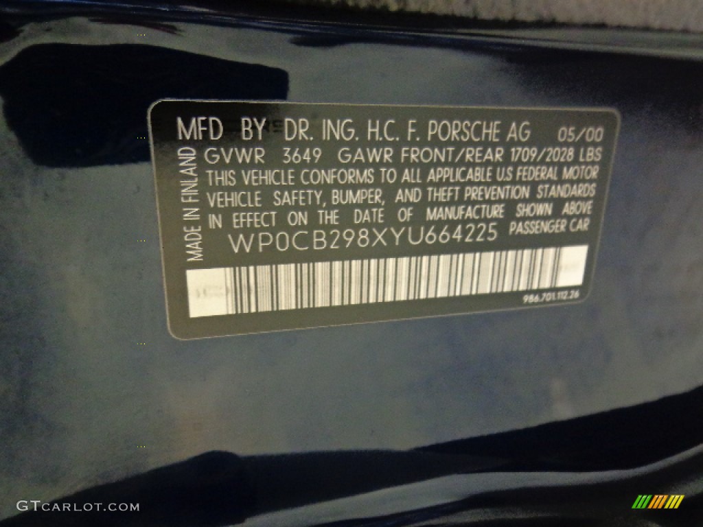2000 Boxster S - Ocean Blue Metallic / Graphite Grey photo #19