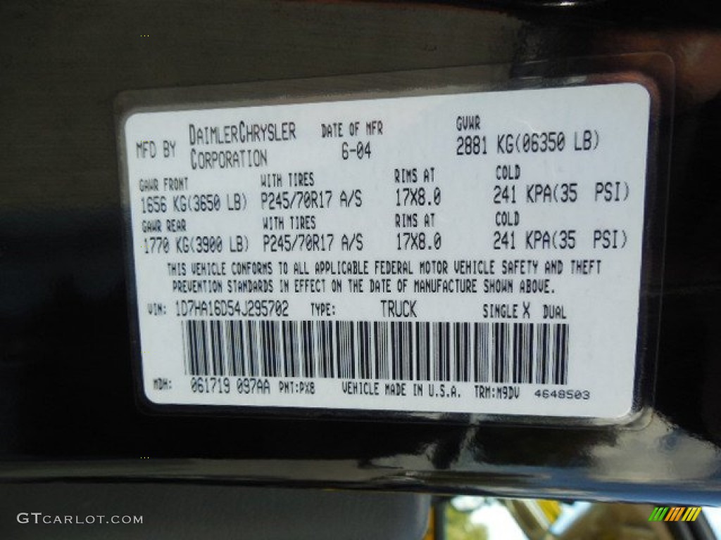 2004 Dodge Ram 1500 SLT Rumble Bee Regular Cab Color Code Photos