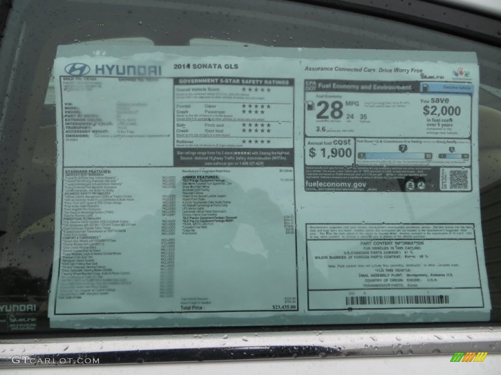 2014 Sonata GLS - Pearl White / Camel photo #34