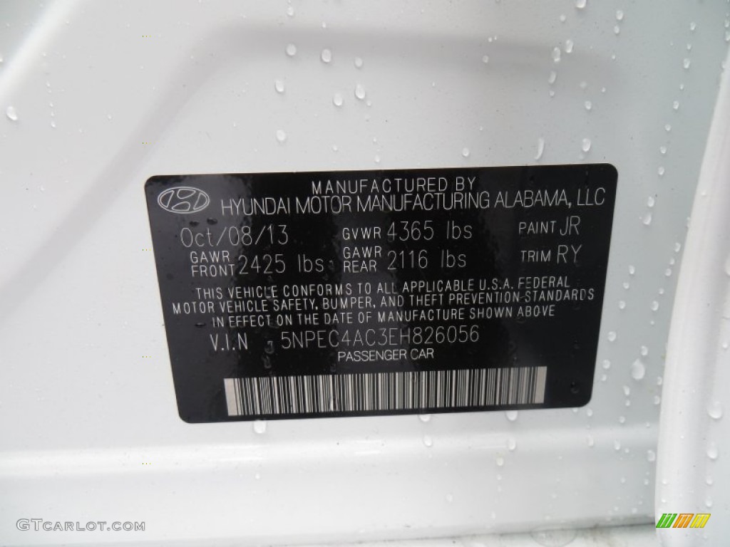 2014 Sonata SE - Pearl White / Black photo #35