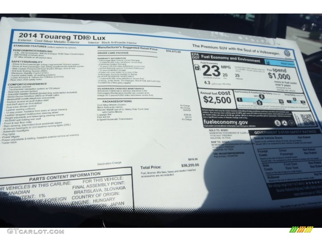 2014 Volkswagen Touareg TDI Lux 4Motion Window Sticker Photo #88701790