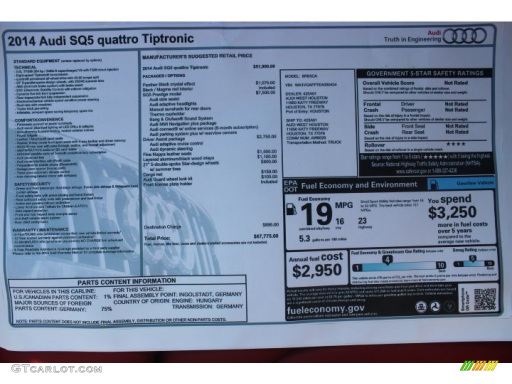 2014 Audi SQ5 Prestige 3.0 TFSI quattro Window Sticker Photo #88723684