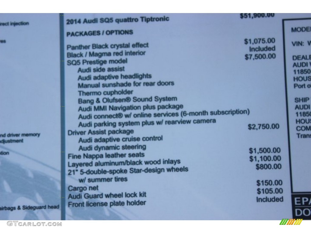 2014 Audi SQ5 Prestige 3.0 TFSI quattro Window Sticker Photo #88723687