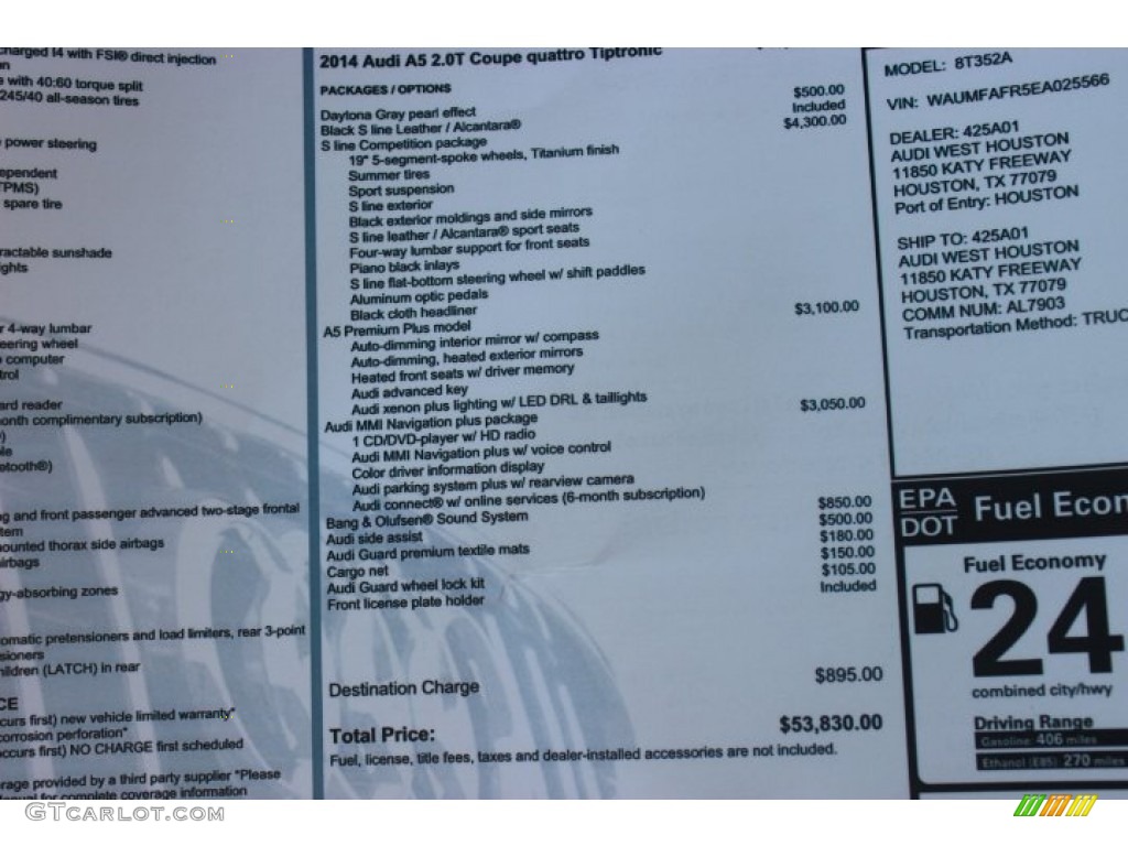 2014 Audi A5 2.0T quattro Coupe Window Sticker Photo #88723906