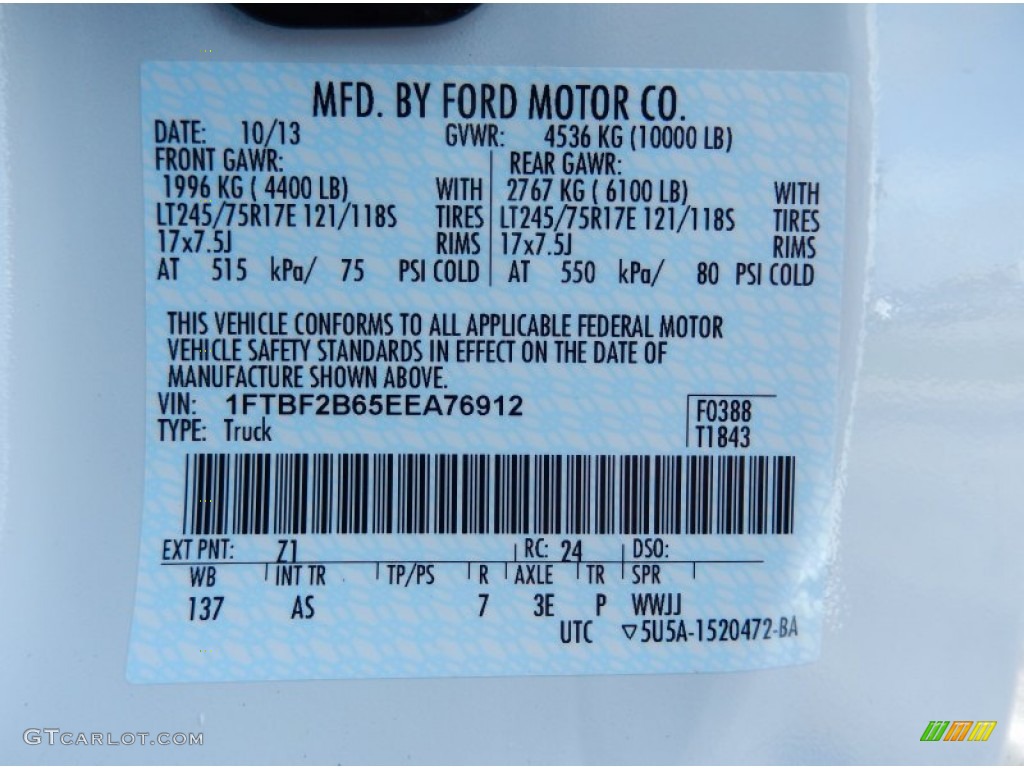 2014 F250 Super Duty Color Code Z1 for Oxford White Photo #88738419