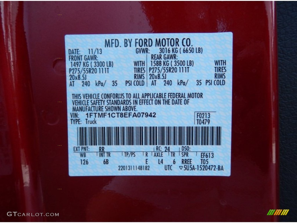 2014 F150 Color Code RR for Ruby Red Photo #88742682