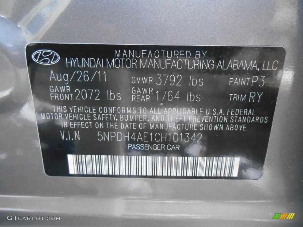 2012 Elantra Limited - Harbor Gray Metallic / Black photo #17