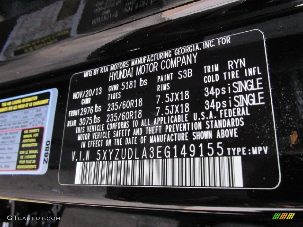 2014 Santa Fe Sport Color Code S3B for Twilight Black Photo #88750068