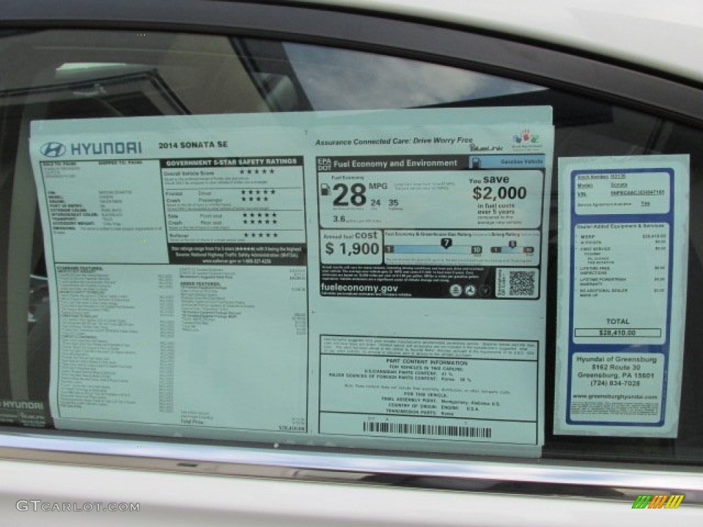2014 Sonata SE - Pearl White / Black photo #8