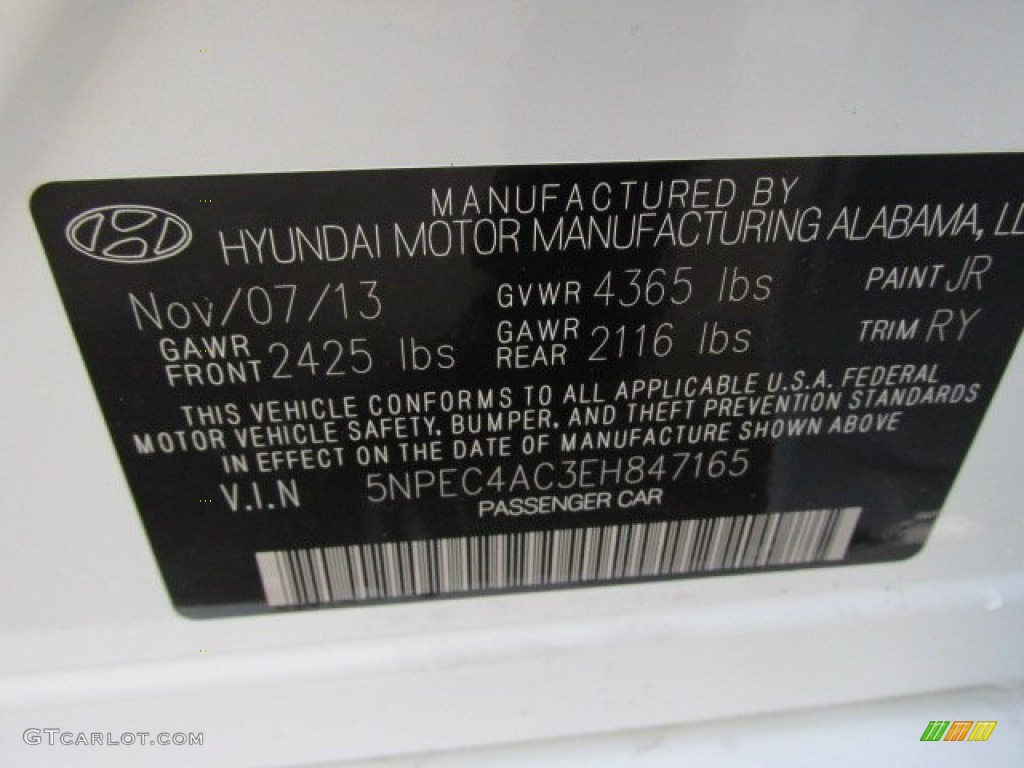 2014 Sonata SE - Pearl White / Black photo #20