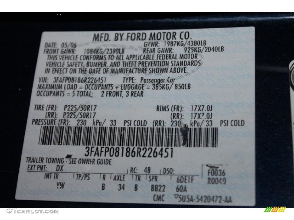 2006 Fusion SEL V6 - Dark Blue Pearl Metallic / Charcoal Black photo #13