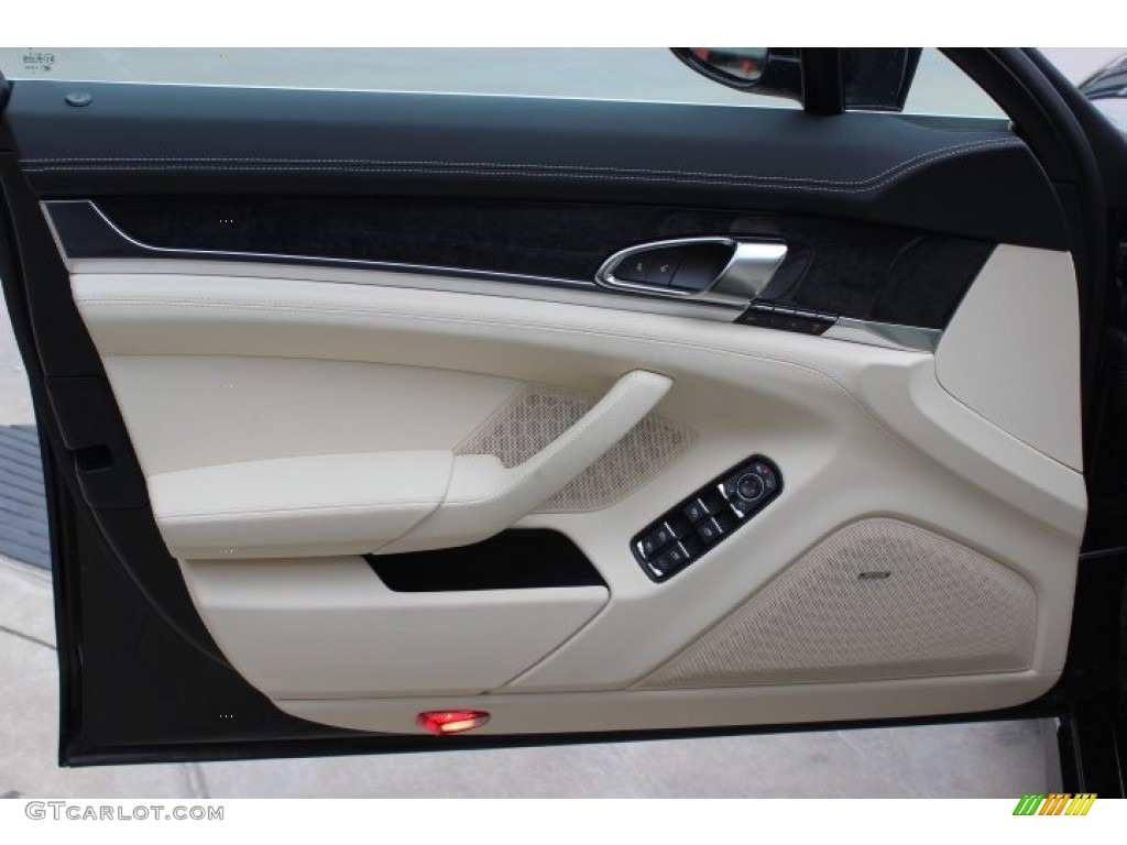2014 Porsche Panamera Turbo Black/Cream Door Panel Photo #88759268