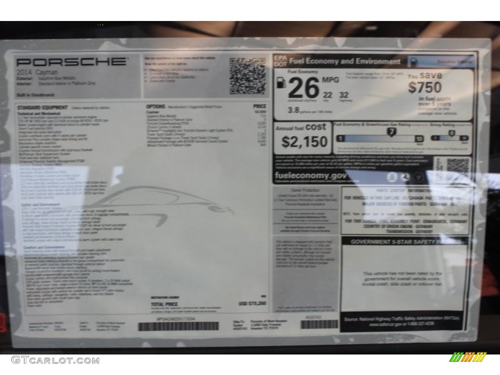 2014 Porsche Cayman Standard Cayman Model Window Sticker Photo #88760436