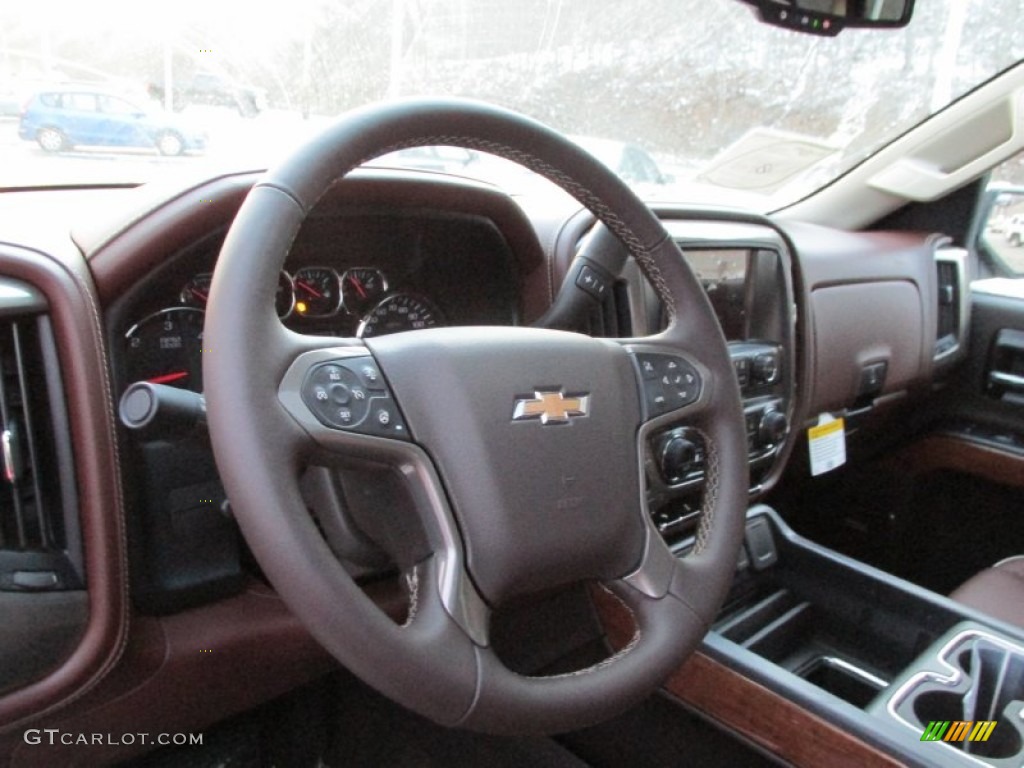 2014 Chevrolet Silverado 1500 High Country Crew Cab 4x4 High Country Saddle Steering Wheel Photo #88762830