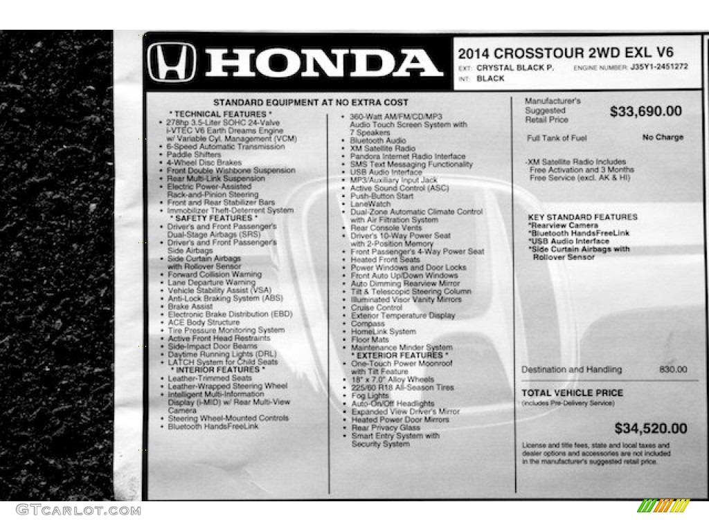 2014 Honda Crosstour EX-L V6 Window Sticker Photo #88765599