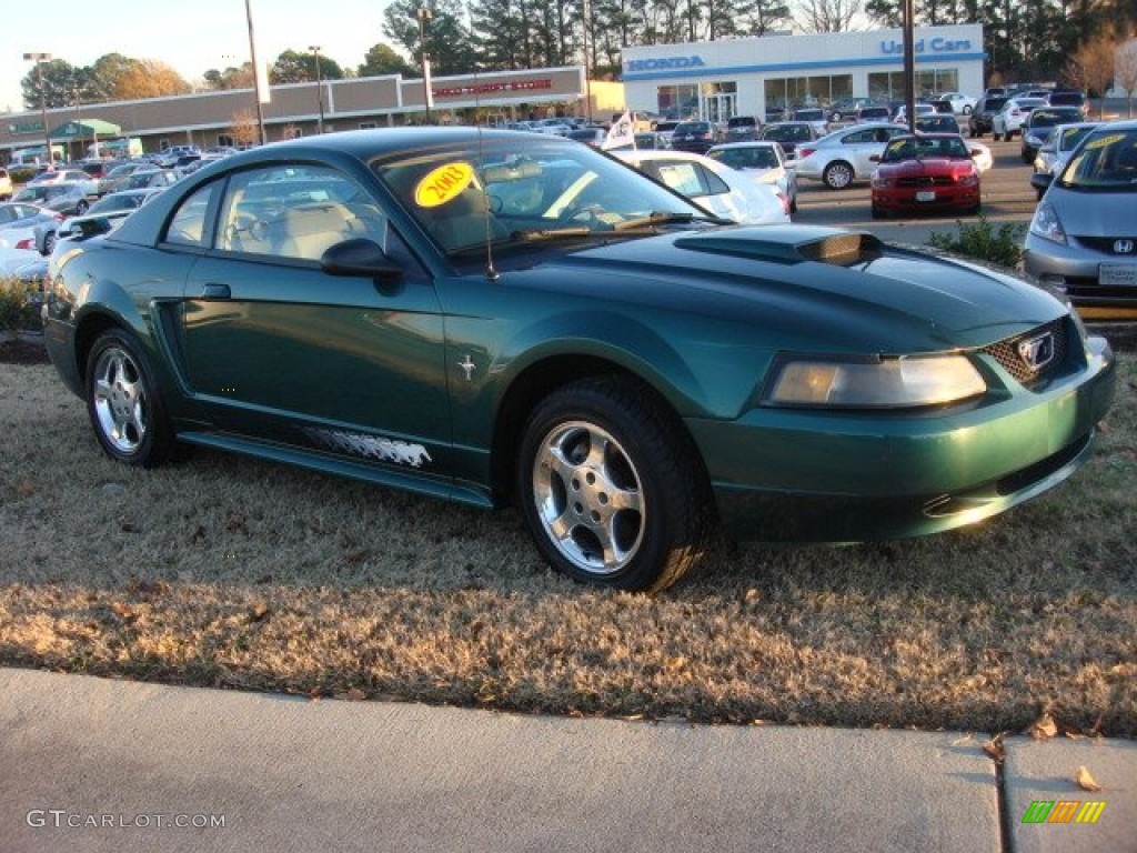 Tropic Green Metallic 2003 Ford Mustang V6 Coupe Exterior Photo #88779200
