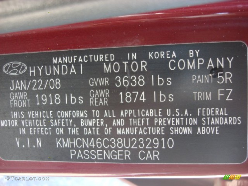 2008 Hyundai Accent GLS Sedan Color Code Photos