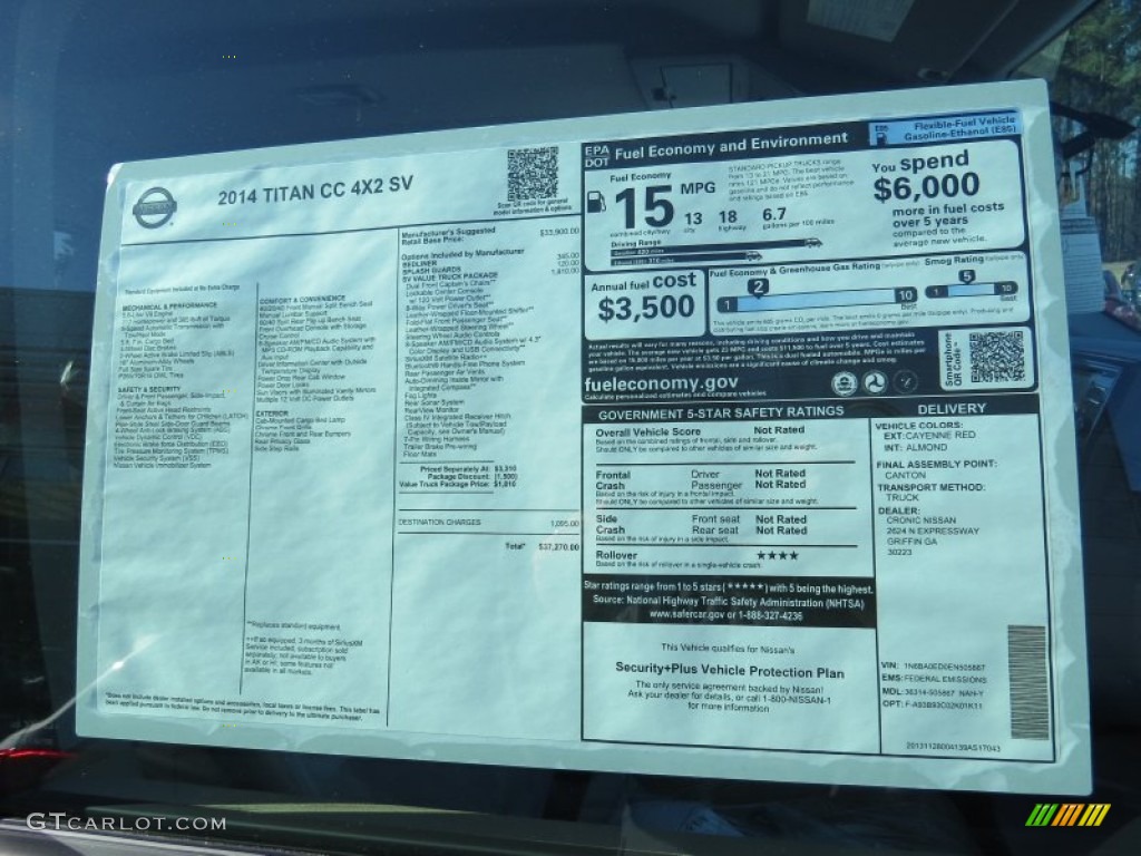 2014 Nissan Titan SV Crew Cab Window Sticker Photo #88793381