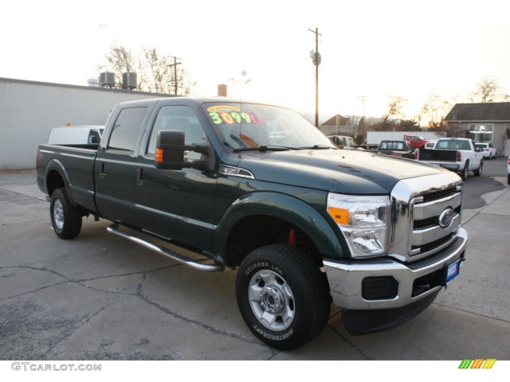 2011 F350 Super Duty XLT Crew Cab 4x4 - Forest Green Metallic / Adobe photo #3