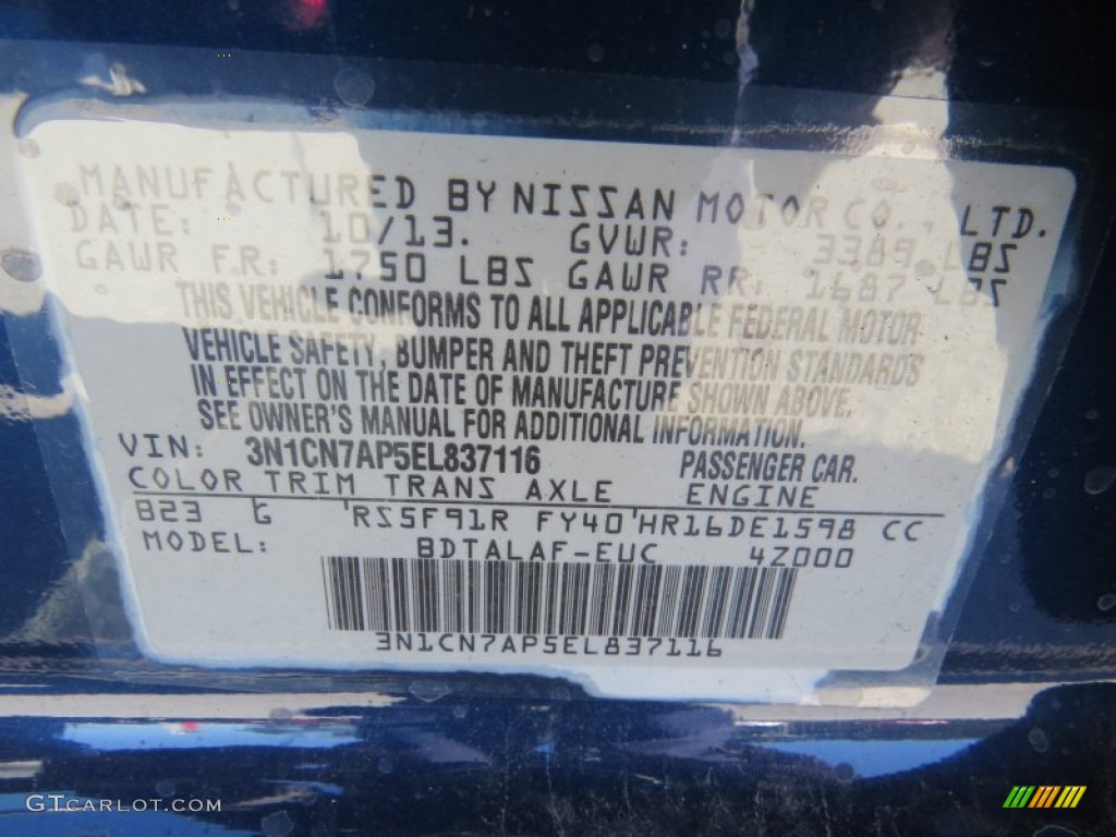 2014 Versa 1.6 S Sedan - Blue Onyx / Charcoal photo #15