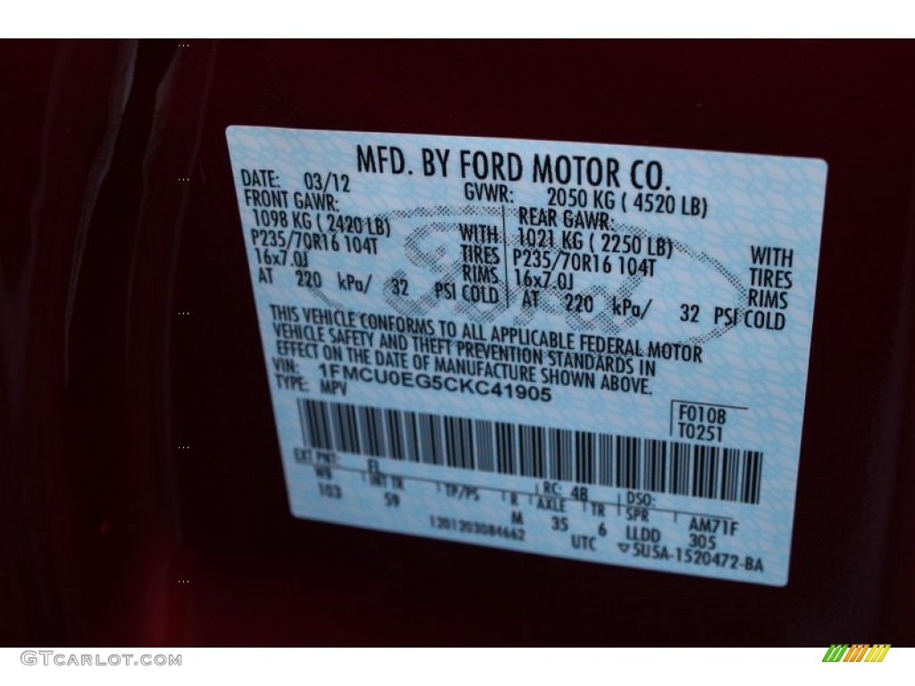 2012 Escape Limited V6 - Toreador Red Metallic / Charcoal Black photo #20