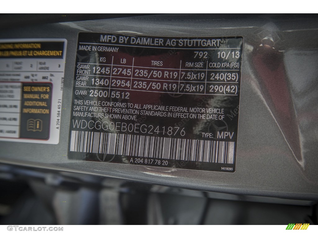 2014 Mercedes-Benz GLK 250 BlueTEC 4Matic Color Code Photos