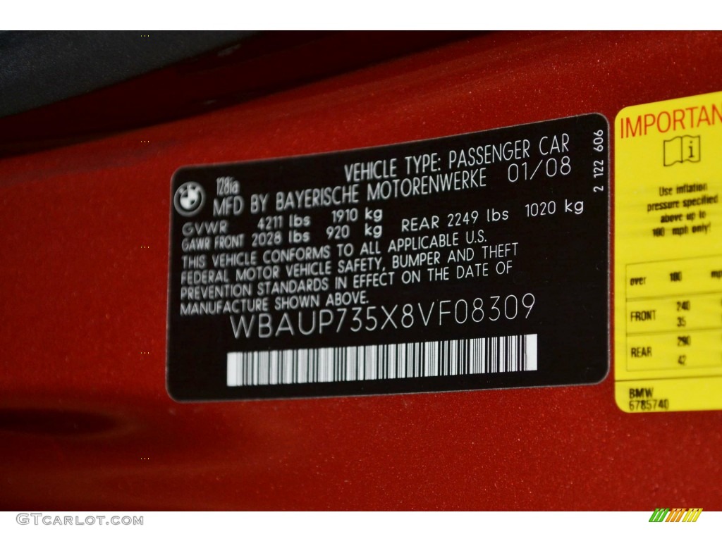 2008 1 Series 128i Coupe - Sedona Red Metallic / Black photo #10