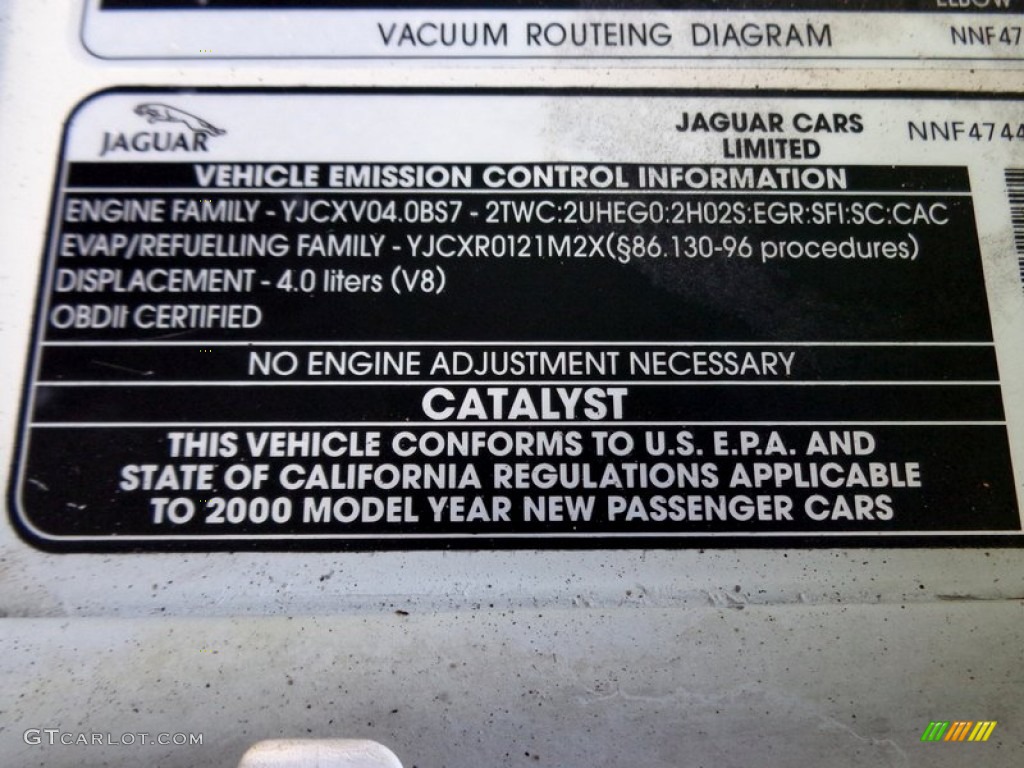 2000 Jaguar XK XKR Convertible Info Tag Photos