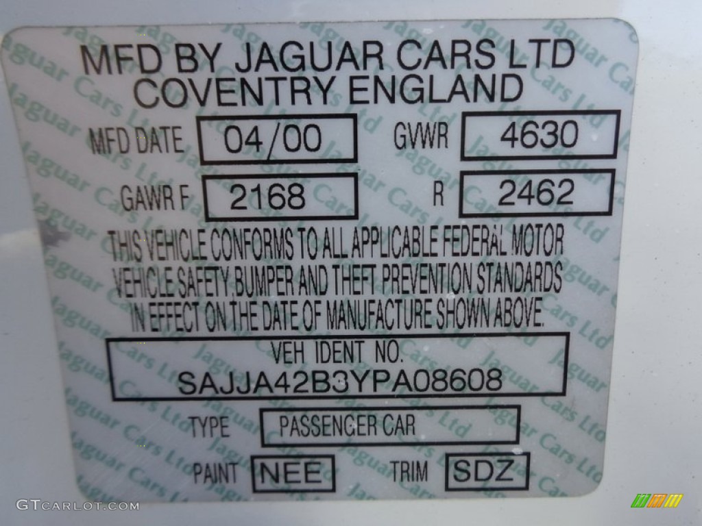 2000 Jaguar XK XKR Convertible Color Code Photos