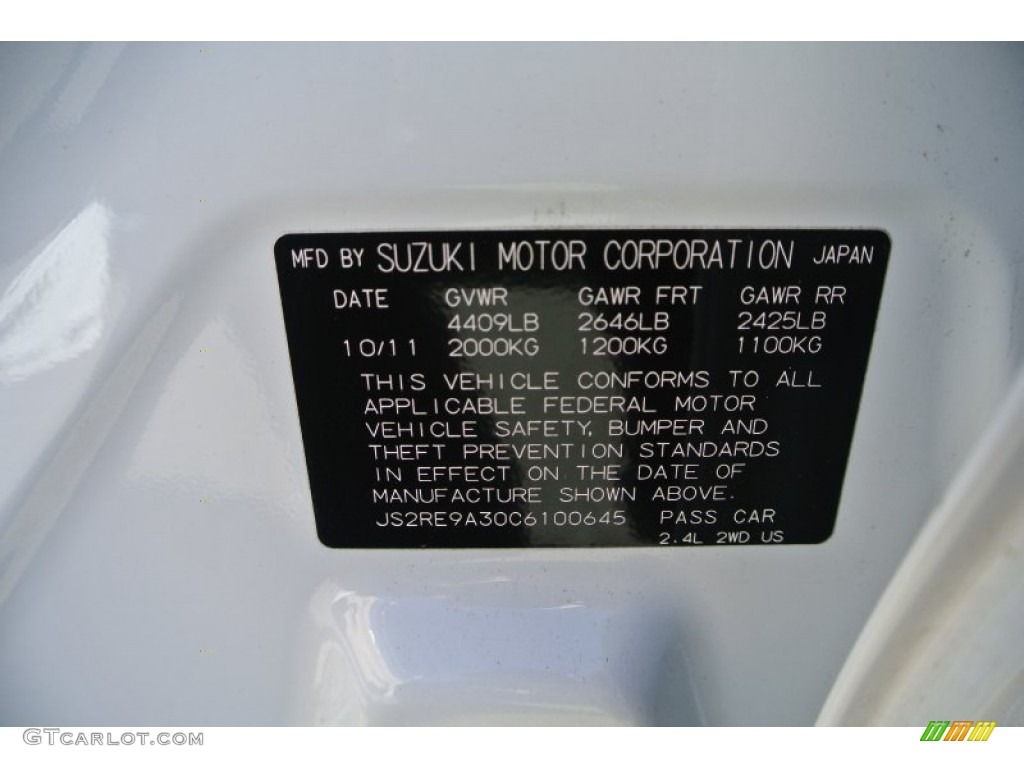 2012 Suzuki Kizashi SE Info Tag Photos