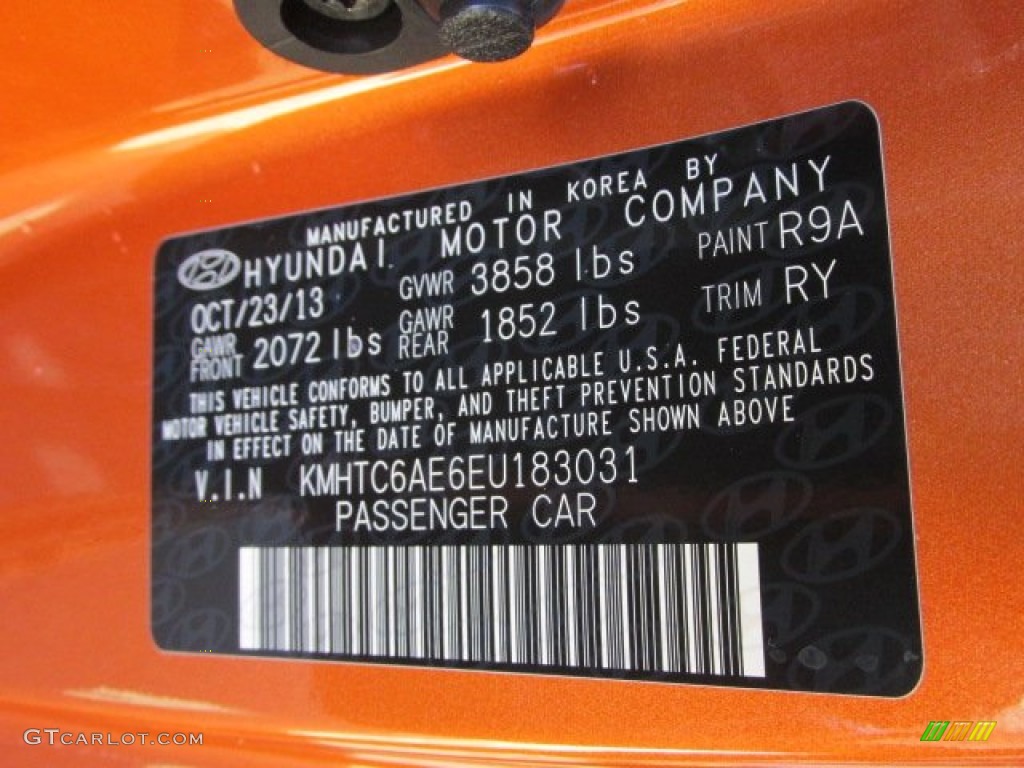 2014 Veloster Color Code R9A for Vitamin C Photo #88816263