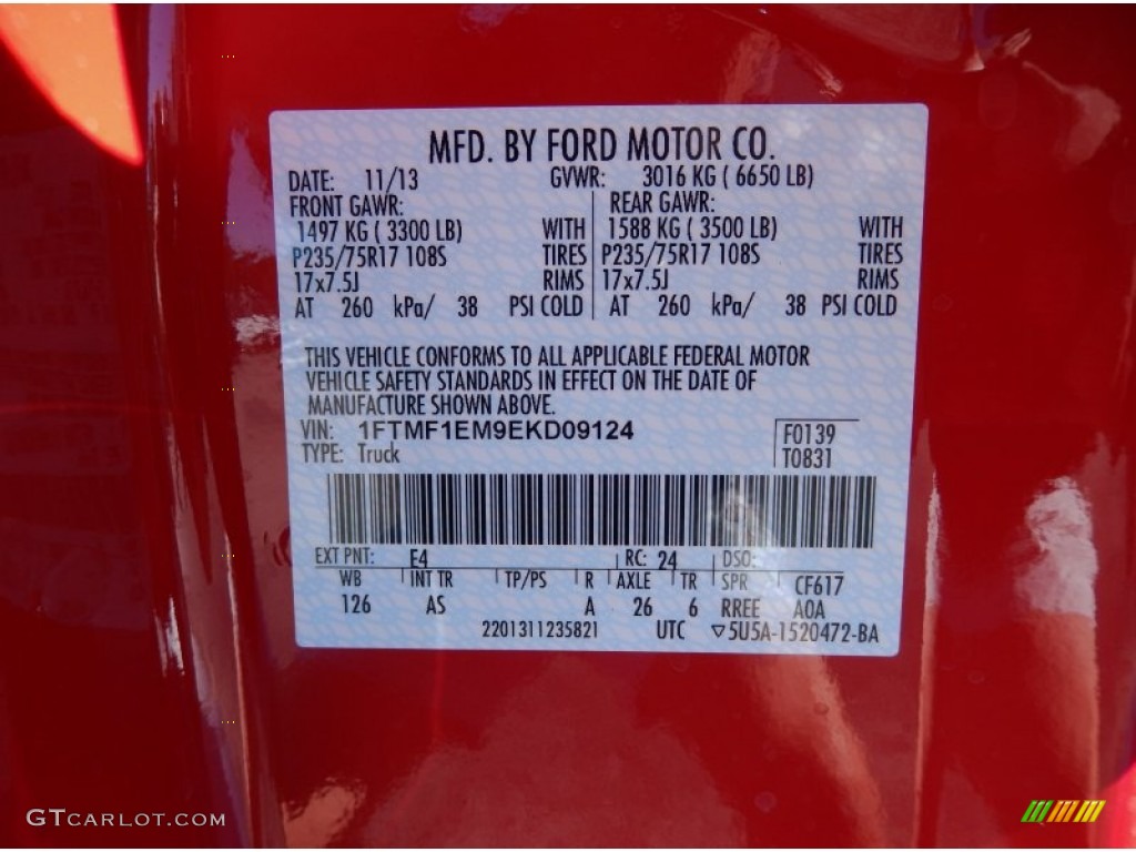 2014 Ford F150 XL Regular Cab 4x4 Color Code Photos