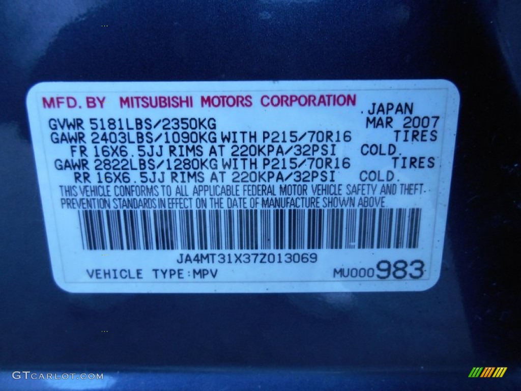 2007 Outlander LS 4WD - Deep Blue Metallic / Beige photo #28