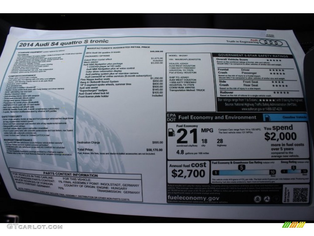 2014 S4 Premium plus 3.0 TFSI quattro - Estoril Blue Crystal / Black photo #35