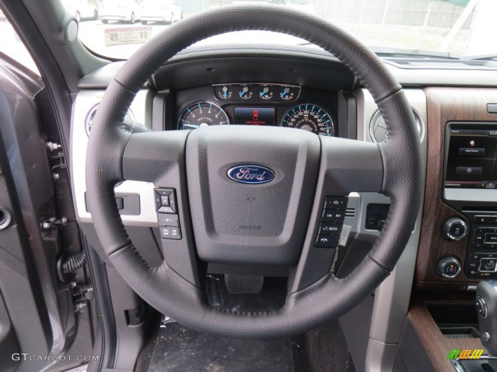 2014 Ford F150 Lariat SuperCrew 4x4 Black Steering Wheel Photo #88861807