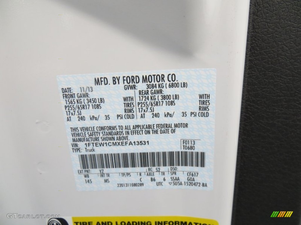 2014 F150 Color Code YZ for Oxford White Photo #88862554