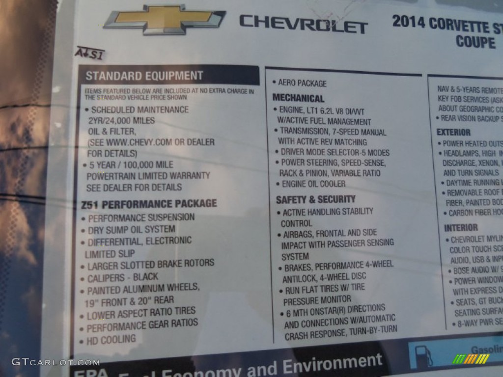 2014 Chevrolet Corvette Stingray Coupe Z51 Window Sticker Photo #88880209
