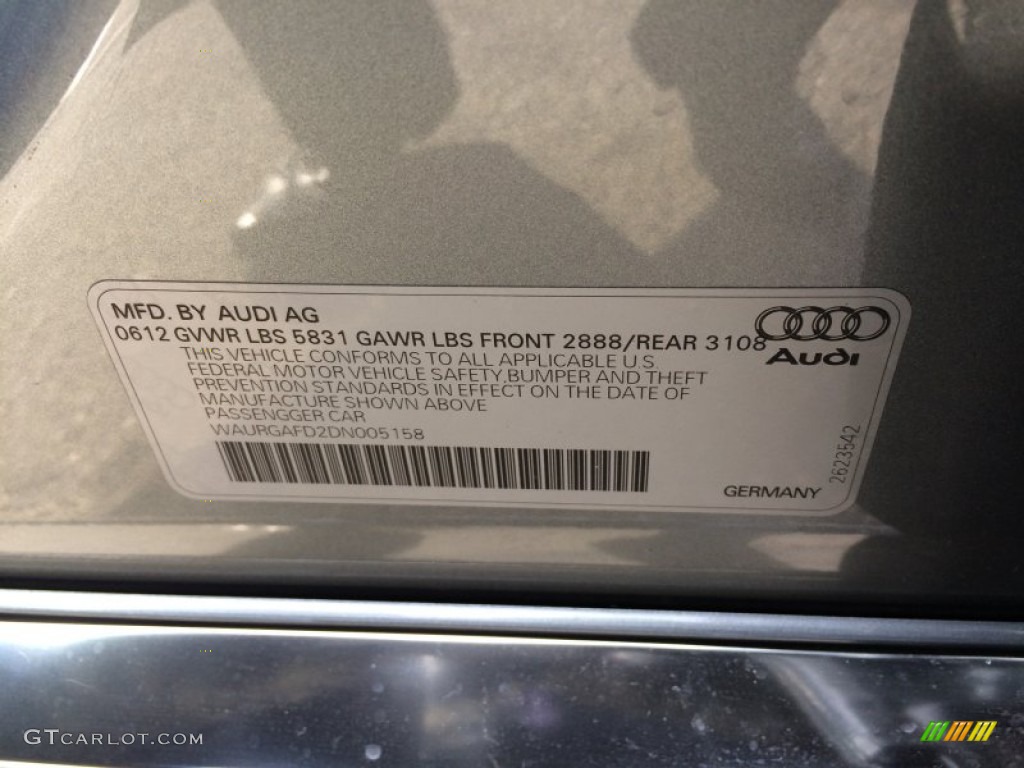 2013 A8 L 3.0T quattro - Quartz Gray Metallic / Black photo #37