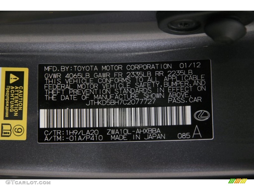 2012 CT 200h Hybrid Premium - Nebula Gray Pearl / Black photo #55